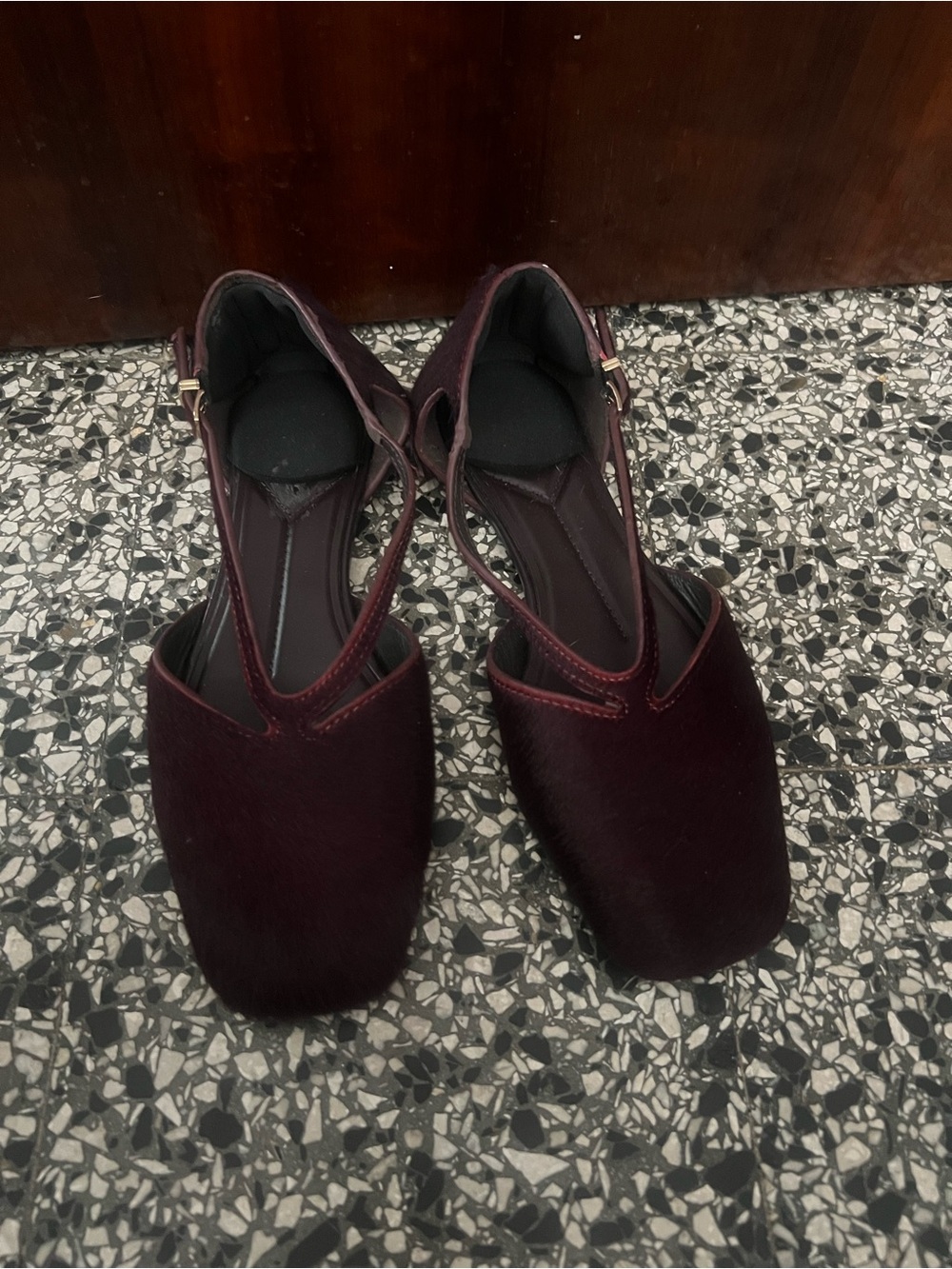 Zara Dark Burgundy Square-Toe Slingback Flats